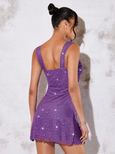 Contrast Sequin Lettuce Trim Cami Dress